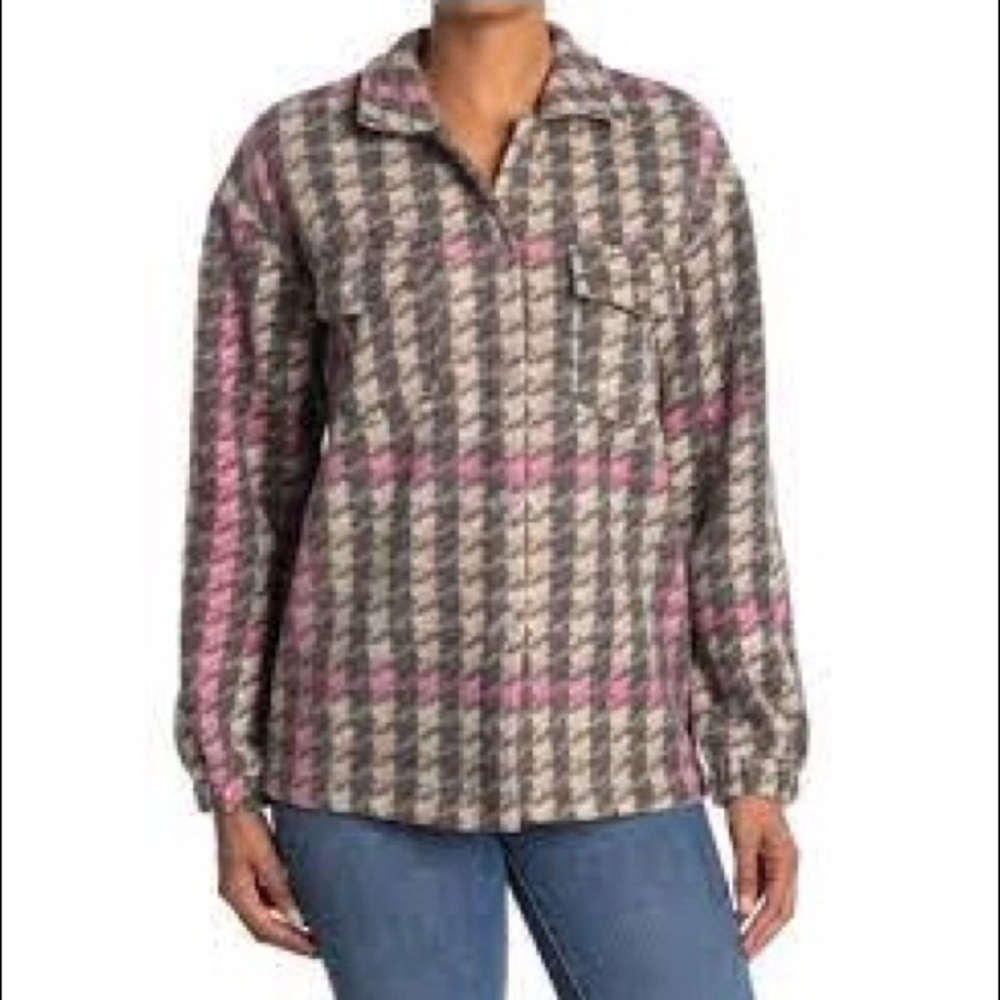 NWT Abound Plaid Pink Brushed Collared Button Down Shirt Jacket Size Medium M - Picture 6 of 6